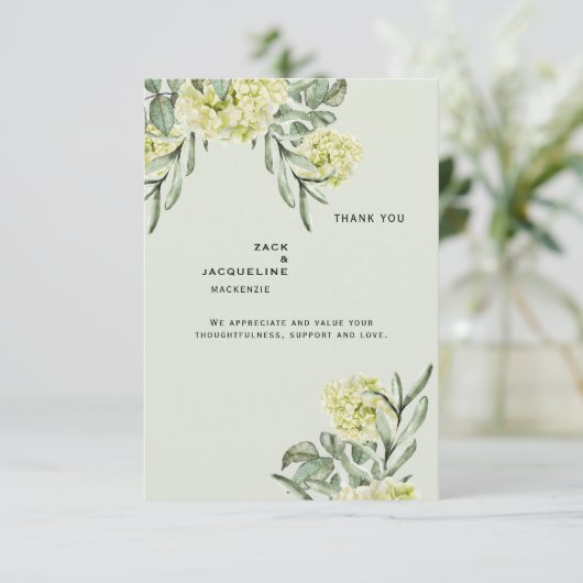 Elegant Hydrangea Mint Wedding Danke Monogram (Stehend Vorderseite)