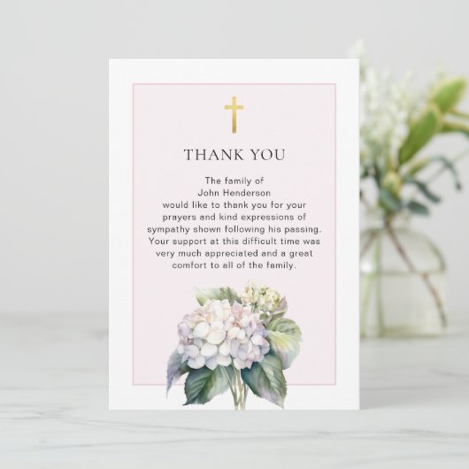Elegant Hydrangea Religious Beerdigung Dankeschön  Einladung (Stehend Vorderseite)