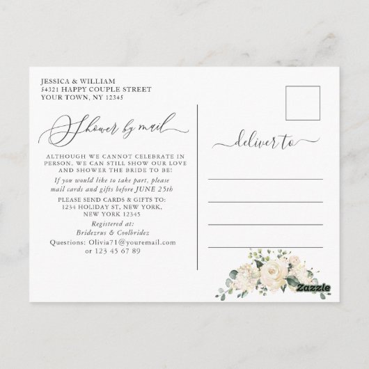 Elegant Hydrangea Rose Brautparty per Post Postkarte (Rückseite)