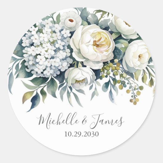 Elegant Hydrangea Rose Floral Wedding              Runder Aufkleber (Vorderseite)