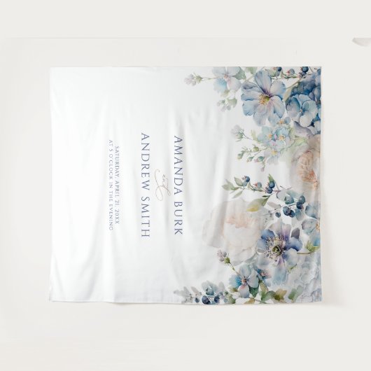 Elegant Hydrangea & Rose Hochzeitsband Wandteppich (Vorderseite (Horizontal))