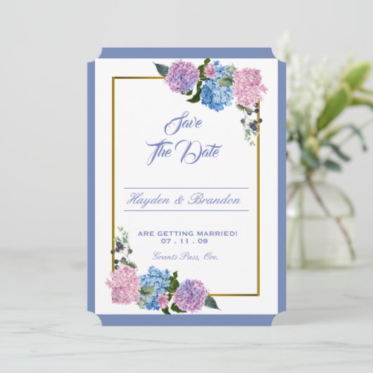 Elegant Hydrangea Save the Date Karte (Stehend Vorderseite)