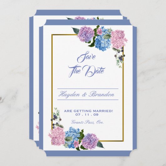 Elegant Hydrangea Save the Date Karte (Vorne/Hinten)