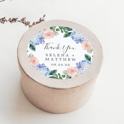 Elegant Hydrangea Vielen Dank Gastgeschenk Hochzei Runder Aufkleber