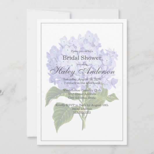 Elegant Hydrangea Wedding Brautparty Einladung (Vorderseite)