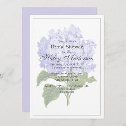 Elegant Hydrangea Wedding Brautparty Einladung (Vorne/Hinten)