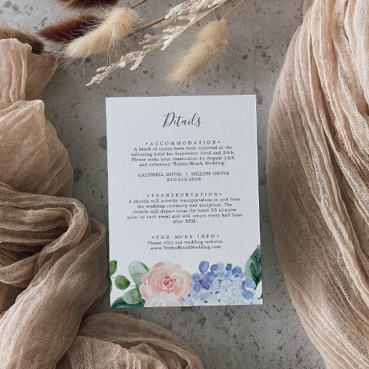 Elegant Hydrangea Wedding Details Enclosure Card Begleitkarte