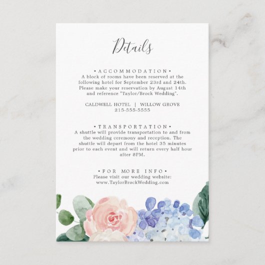 Elegant Hydrangea Wedding Details Enclosure Card Begleitkarte (Vorderseite)