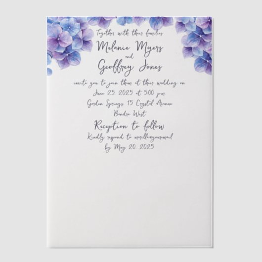 Elegant Hydrangea Wedding Vellum Einladung (Vorderseite)