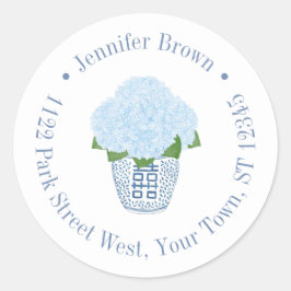 Elegant Hydrangeas Ginger Jar Rücksendeadresse Runder Aufkleber