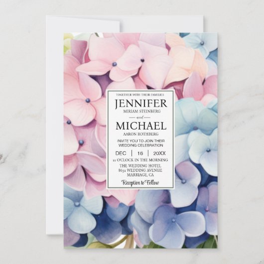 Elegant Hydrangeas Hochzeiten Einladungen (Vorderseite)