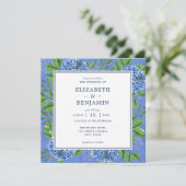 Elegant Hydrangeas Hochzeitsempfang mit QR-Code Einladung (Stehend Vorderseite)