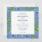 Elegant Hydrangeas Hochzeitsempfang mit QR-Code Einladung (Vorderseite)