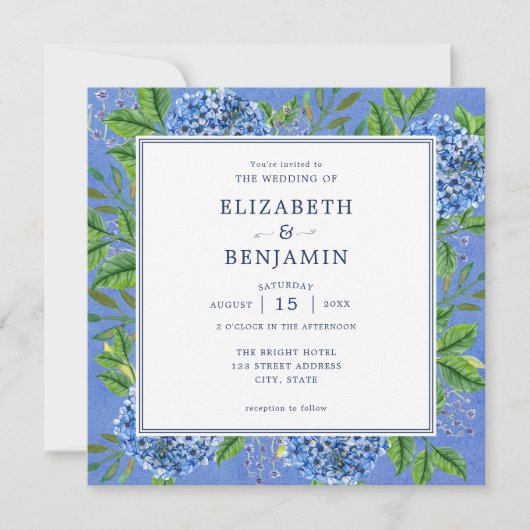 Elegant Hydrangeas Hochzeitsempfang mit QR-Code Einladung (Vorderseite)