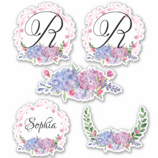 Elegant Hydrangeas | Kränze | Monogramm | Buchstab Aufkleber (Vorderseite)