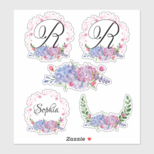 Elegant Hydrangeas   Kränze   Monogramm   Buchstab Aufkleber