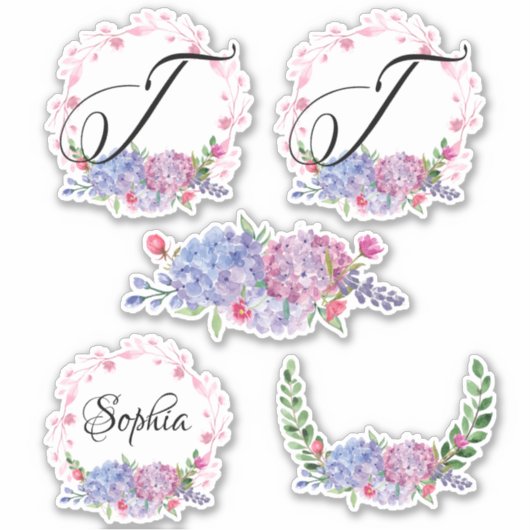 Elegant Hydrangeas | Kränze | Monogramm | Buchstab Aufkleber (Vorderseite)