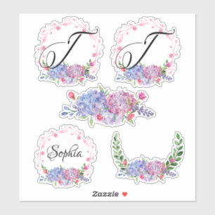 Elegant Hydrangeas   Kränze   Monogramm   Buchstab Aufkleber
