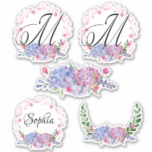 Elegant Hydrangeas | Kränze | Monogramm | Buchstab Aufkleber (Vorderseite)