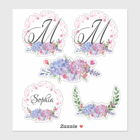 Elegant Hydrangeas | Kränze | Monogramm | Buchstab Aufkleber (Blatt)