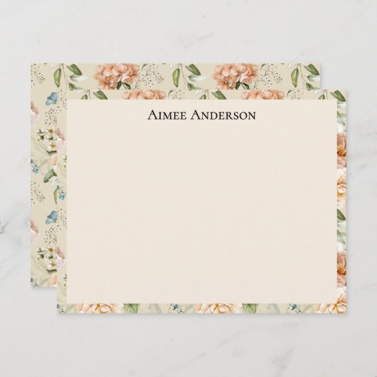 Elegant Hydrangeas Peonies Floral Pattern Frame Mitteilungskarte (Vorne/Hinten)