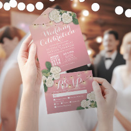 Elegant Hydrangeas String Lights Pink Wedding RSVP All In One Einladung