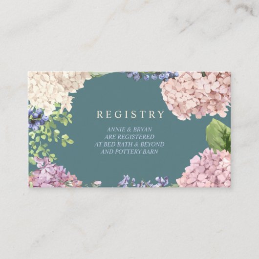 Elegant Hydrangeas Wedding Registry Cards Begleitkarte (Vorderseite)