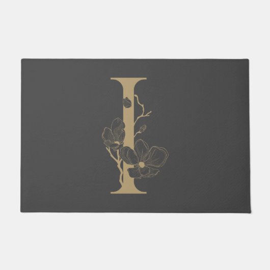 Elegant I Boho Floral Monogram Initial Gray Gold Fußmatte (Vorderseite)
