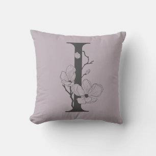 Elegant I Boho Floral Monogram Initial Lilac Gray Kissen