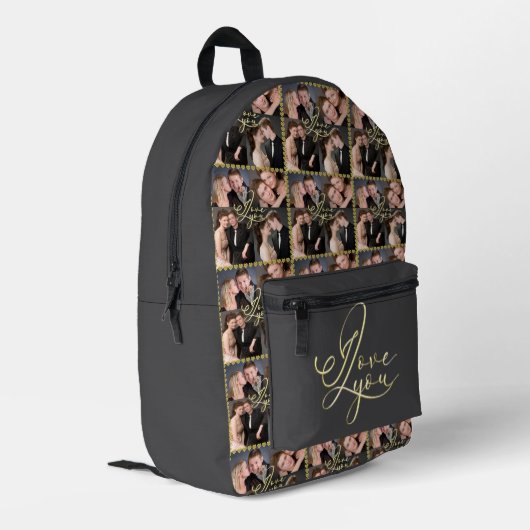 Elegant I Love You Gold Photo Collage Calligraphy Bedruckter Rucksack (Rückseitige Ecke links)