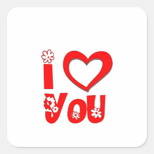 Elegant I Love You   Minimalist Rot  Quadratischer Aufkleber