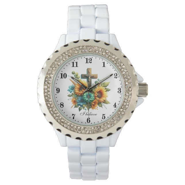 Elegant Ich glaube, kreuz religiös Armbanduhr (Vorderseite)