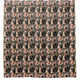 Elegant Ich liebe dich Gold Foto Collage Kalligraf Duschvorhang