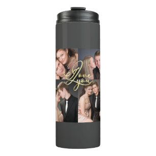 Elegant Ich liebe dich Gold Foto Collage Kalligraf Thermosbecher