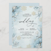 Elegant Icy Blue Winter Floral Wedding Einladung (Vorne/Hinten)