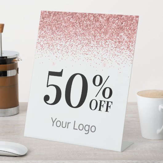 Elegant Ihr Logo Rosa Glitzer 50% weniger Geschäft Sockelschild (In Situ)