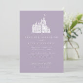 Elegant Illustration Lavender Castle Wedding Einladung (Stehend Vorderseite)