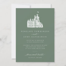 Elegant Illustration Sage Green Castle Wedding