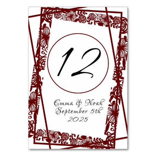 Elegant im Freien Maroon Burgandy Tischnummer (Vorderseite)