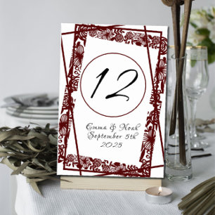 Elegant im Freien Maroon Burgandy Tischnummer