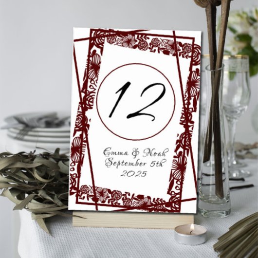 Elegant im Freien Maroon Burgandy Tischnummer