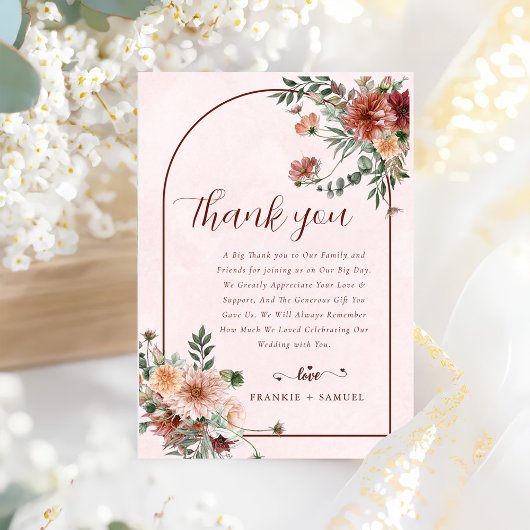 Elegant im Herbst Rosa Töne Hochzeit Dankeskarte