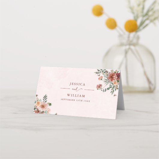 Elegant im Herbst Rosa Töne Hochzeit Platzkarte (Rückseite)