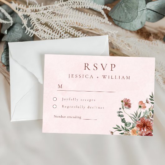 Elegant im Herbst Rosa Töne Hochzeit RSVP Karte