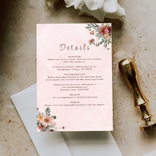 Elegant im Herbst Rosa Töne Hochzeiten Details Begleitkarte