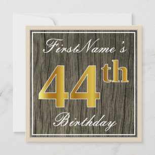 Elegant, Imitat-Holz, Imitat-Gold44. Geburtstag + Einladung