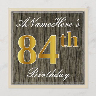Elegant, Imitat-Holz, Imitat-Gold84. Geburtstag + Einladung