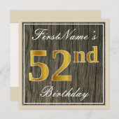 Elegant, Imitat Holz, Imitate Gold 52. Geburtstag Einladung