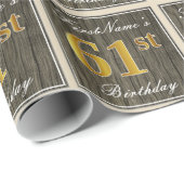 Elegant, Imitat Holz, Imitate Gold 61. Geburtstag  Geschenkpapier (Rolleneckpunkt)
