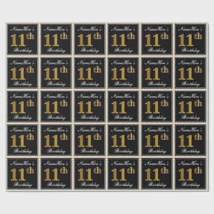 Elegant, Imitate Gold 11. Geburtstag + Individuell Geschenkpapier